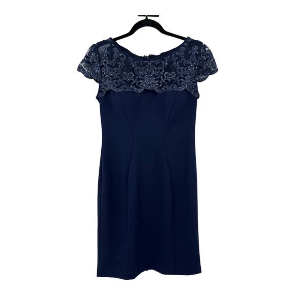 Alex Evenings Dress Cap Sleeve Round Neck Illusion Embroidered Stretch size 4 - Picture 1 of 7